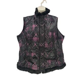 Christopher & Banks Vest Womens Large‎ Fleece Lined Faux Fur Collar Quilted